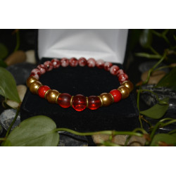 Men's Elastic Bracelet with Red Jasper & Glass Golden Pearl beads