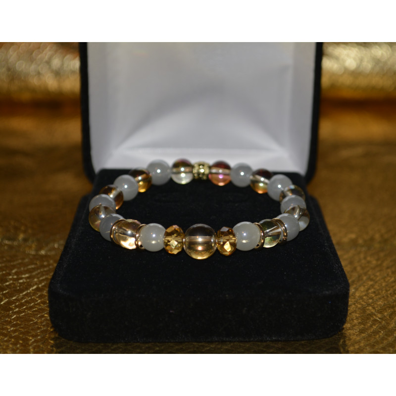 Women's Elastic Bracelet Glass Beaded with Quartz stones Women's Elastic Bracelet Glass Beaded with Quartz stones