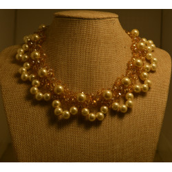 Ivory pearl & champagne gold glam choker necklace