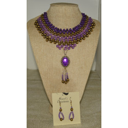 Purple Glass beaded choker necklace set