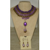 Purple Glass beaded choker necklace set
