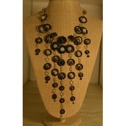 Women's multi strand necklace with wooden & glass/silver beads