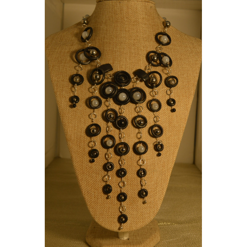 Women's multi strand necklace with wooden & glass/silver beads Women's multi strand necklace with wooden & glass/silver beads