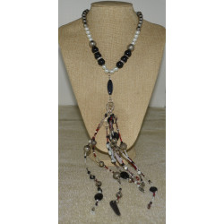 Women's multi strand necklace with silver and glass beads