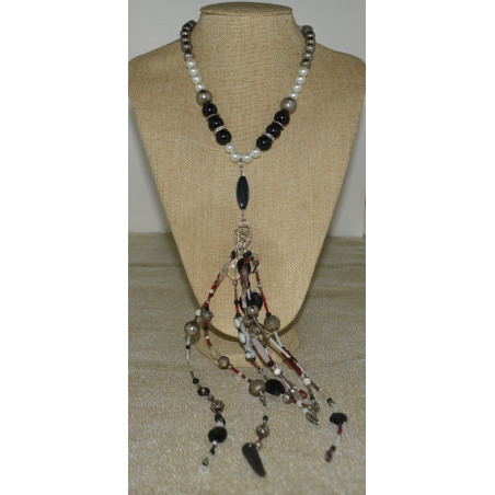 Women's multi strand necklace with silver and glass beads