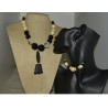 BLACK & TAN WOODEN BEADED SET NECKLACE & EARRINGS