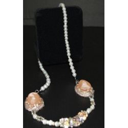 PEARL & HAND EMBRODIERED & CRYSTAL STONE NECKLACE