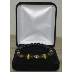 Men's bracelet  with green malachite, black & gold beads