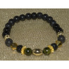 Men's bracelet  with green malachite, black & gold beads