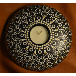 Black & White - Hand Painted Dot Mandala Tea Candle Holder