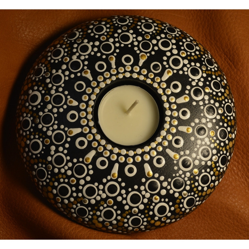 Black & White - Hand Painted Dot Mandala Tea Candle Holder Black & White - Hand Painted Dot Mandala Tea Candle Holder