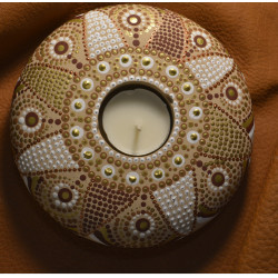 Shades of Brown & Gold - Hand Painted Dot Mandala Tea Candle Holder