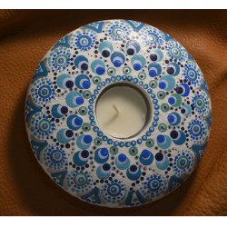 Shades of Blue - Hand Painted Dot Mandala Tea Candle Holder