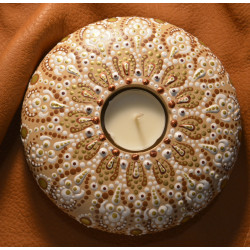 Browns & White - Hand Painted Dot Mandala Tea Candle Holder