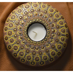 Browns & Yellow - Hand Painted Dot Mandala Tea Candle Holder