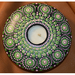 Pink & Green - Hand Painted Dot Mandala Tea Candle Holder