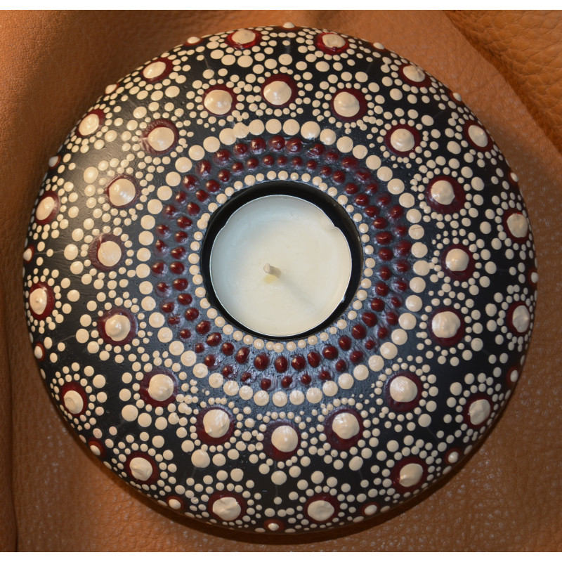Crimson & Cream - Hand Painted Dot Mandala Tea Candle Holder Crimson & Cream - Hand Painted Dot Mandala Tea Candle Holder