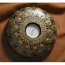 Gold & Brown - Hand Painted Dot Mandala Tea Candle Holder