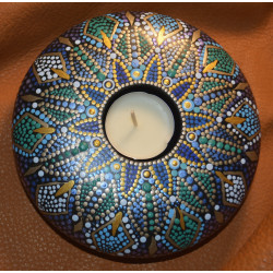 Blues & Gold - Hand Painted Dot Mandala Tea Candle Holder