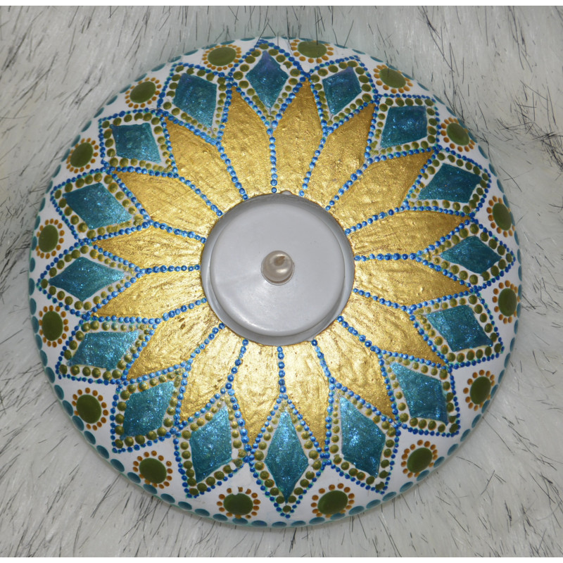 GOLD & TURQUOISE MANDALA TEA CANDLE HOLDER GOLD & TURQUOISE MANDALA TEA CANDLE HOLDER