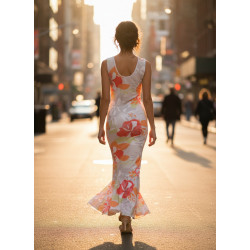 Body Con Full Length/Peplum Dress  - White Floral