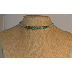Women's memory wire choker necklace with turquoise & glass beads