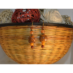 Orange beaded wire wrapped earrings