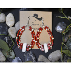 Red & Ivory glass and wooden beaded earrings