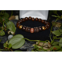 Men's wooden & glass beaded bracelet