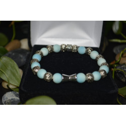 Men's bracelet with blue matte & silver beads