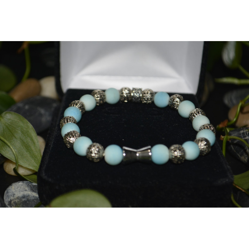 Men's bracelet with blue matte & silver beads Men's bracelet with blue matte & silver beads