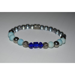 Men's bracelet accentuated with matte, glass & crystal, silver beads