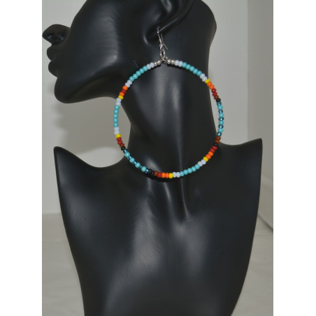 Multi-Color Beaded Hoop Earrings