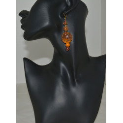 Orange beaded wire wrapped earrings